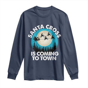 Funny Christmas Motocross Long Sleeve Shirt Santa Cross Is Coming To Town Sport TS11 Navy Print Your Wear