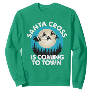 Funny Christmas Motocross Sweatshirt Santa Cross Is Coming To Town Sport TS11 Irish Green Print Your Wear