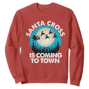 Funny Christmas Motocross Sweatshirt Santa Cross Is Coming To Town Sport TS11 Red Print Your Wear