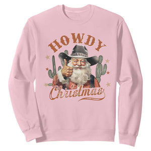 Funny Western Xmas Sweatshirt Howdy Christmas Retro Cowboy Santa Country TS11 Light Pink Print Your Wear