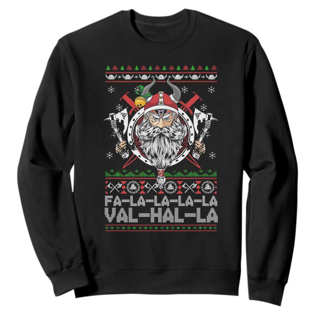 Christmas Viking Sweatshirt Fa La La La La Val Hal La Santa Viking Warriors TS11 Black Print Your Wear