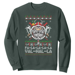 Christmas Viking Sweatshirt Fa La La La La Val Hal La Santa Viking Warriors TS11 Dark Forest Green Print Your Wear