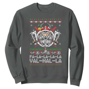 Christmas Viking Sweatshirt Fa La La La La Val Hal La Santa Viking Warriors TS11 Dark Heather Print Your Wear