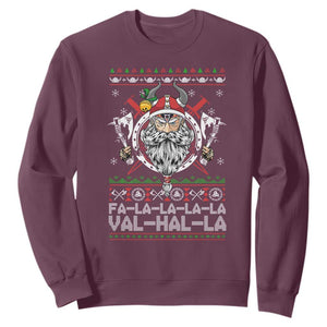 Christmas Viking Sweatshirt Fa La La La La Val Hal La Santa Viking Warriors TS11 Maroon Print Your Wear