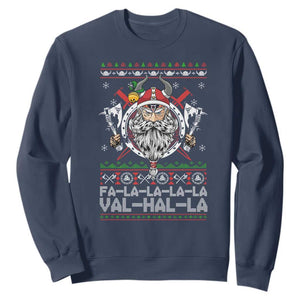 Christmas Viking Sweatshirt Fa La La La La Val Hal La Santa Viking Warriors TS11 Navy Print Your Wear