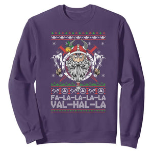 Christmas Viking Sweatshirt Fa La La La La Val Hal La Santa Viking Warriors TS11 Purple Print Your Wear