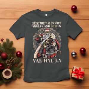 Viking Christmas T Shirt Deck The Halls With Skulls And Bodies Valhalla TS11 Dark Heather Print Your Wear