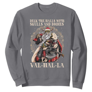 Viking Christmas Sweatshirt Deck The Halls With Skulls And Bodies Valhalla TS11 Charcoal Print Your Wear