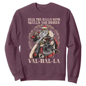 Viking Christmas Sweatshirt Deck The Halls With Skulls And Bodies Valhalla TS11 Maroon Print Your Wear