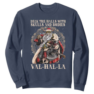 Viking Christmas Sweatshirt Deck The Halls With Skulls And Bodies Valhalla TS11 Navy Print Your Wear