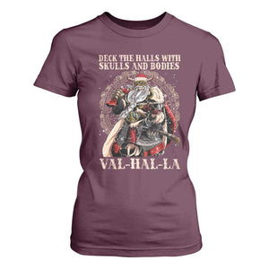 Viking Christmas T Shirt For Women Deck The Halls With Skulls And Bodies Valhalla TS11 Maroon Print Your Wear