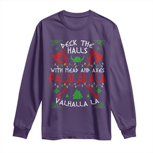 Viking Christmas Long Sleeve Shirt Deck The Halls With Mead And Axes Falalala Valhalla La TS11 Purple Print Your Wear