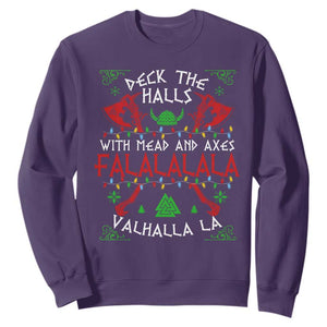 Viking Christmas Sweatshirt Deck The Halls With Mead And Axes Falalala Valhalla La TS11 Purple Print Your Wear