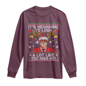 Funny Trump Christmas Long Sleeve Shirt It's Beginning To Look A Lot Like You Miss Me TS11 Maroon Print Your Wear