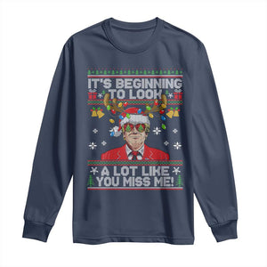 Funny Trump Christmas Long Sleeve Shirt It's Beginning To Look A Lot Like You Miss Me TS11 Navy Print Your Wear