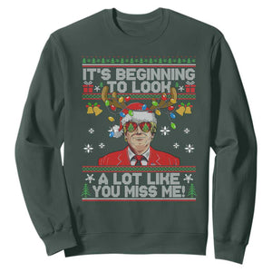 Funny Trump Christmas Sweatshirt It's Beginning To Look A Lot Like You Miss Me TS11 Dark Forest Green Print Your Wear