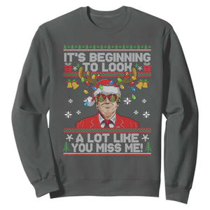 Funny Trump Christmas Sweatshirt It's Beginning To Look A Lot Like You Miss Me TS11 Dark Heather Print Your Wear