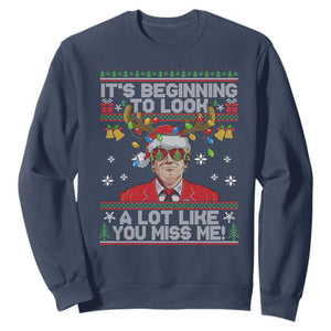 Funny Trump Christmas Sweatshirt It's Beginning To Look A Lot Like You Miss Me TS11 Navy Print Your Wear