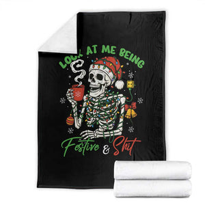 Look At Me Being Festive And Shit Throw Blanket Funny Christmas Skeleton TS11 Black Print Your Wear