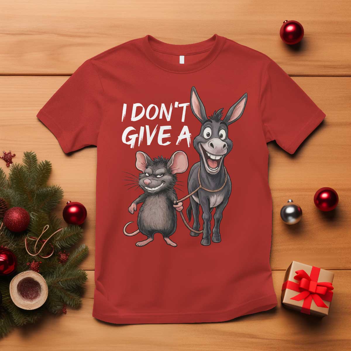 Funny I Dont Give a Rats Ass T Shirt Donkey And Mouse Meme TS11 Red Print Your Wear