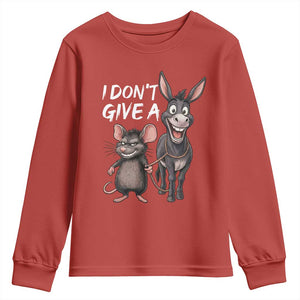 Funny I Dont Give a Rats Ass Youth Sweatshirt Donkey And Mouse Meme TS11 Red Print Your Wear