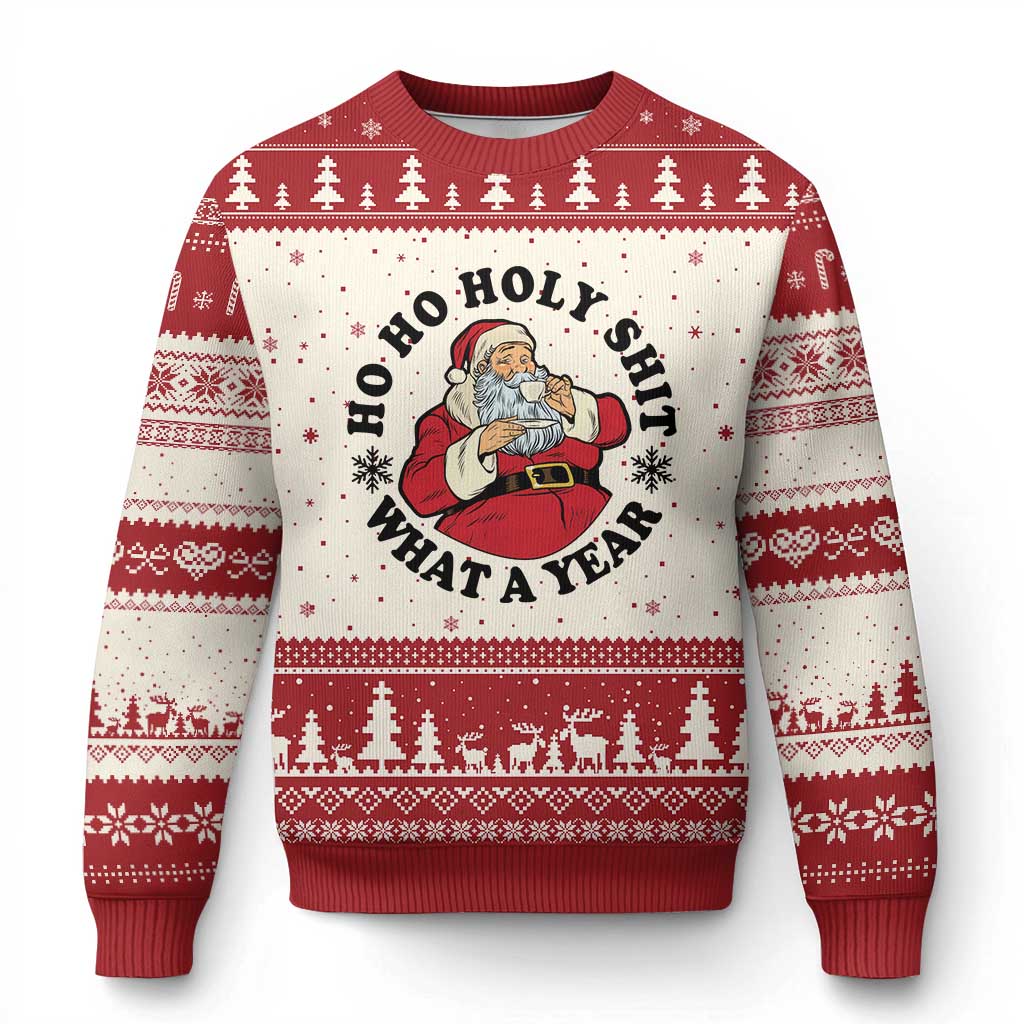 Ho Ho Holy Shit What A Year Ugly Christmas Sweater Funny Xmas Santa TS11 Beige Red Print Your Wear
