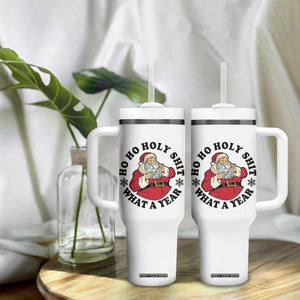 Ho Ho Holy Shit What A Year Tumbler With Handle Funny Christmas Santa TS11 Print Your Wear