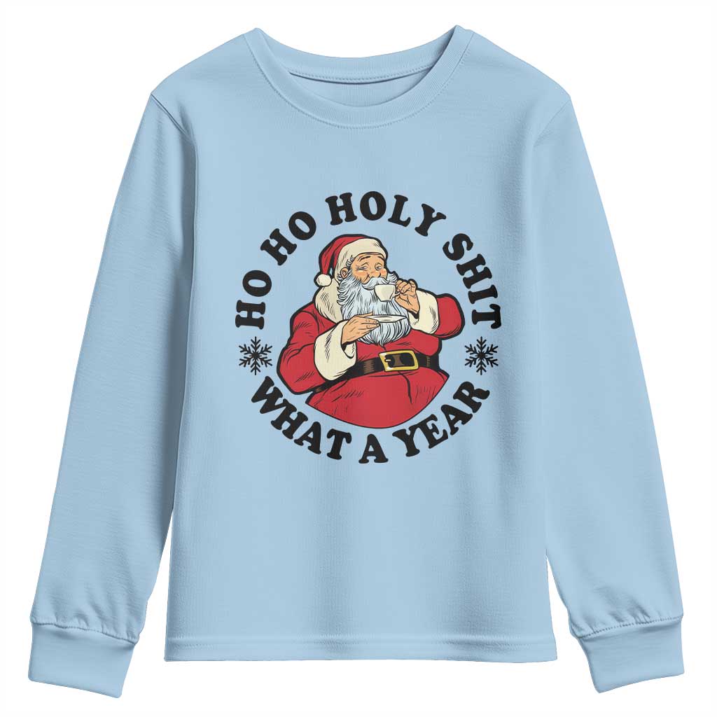 Ho Ho Holy Shit What A Year Youth Sweatshirt Funny Christmas Santa TS11 Light Blue Print Your Wear