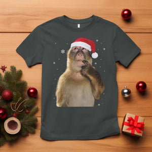 Christmas Thinking Monkey Meme Humor Brainrot T Shirt TS11 Dark Heather Print Your Wear