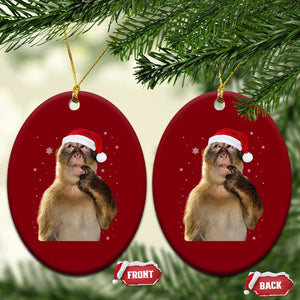 Christmas Thinking Monkey Meme Humor Brainrot Ceramic Ornament TS11 Print Your Wear