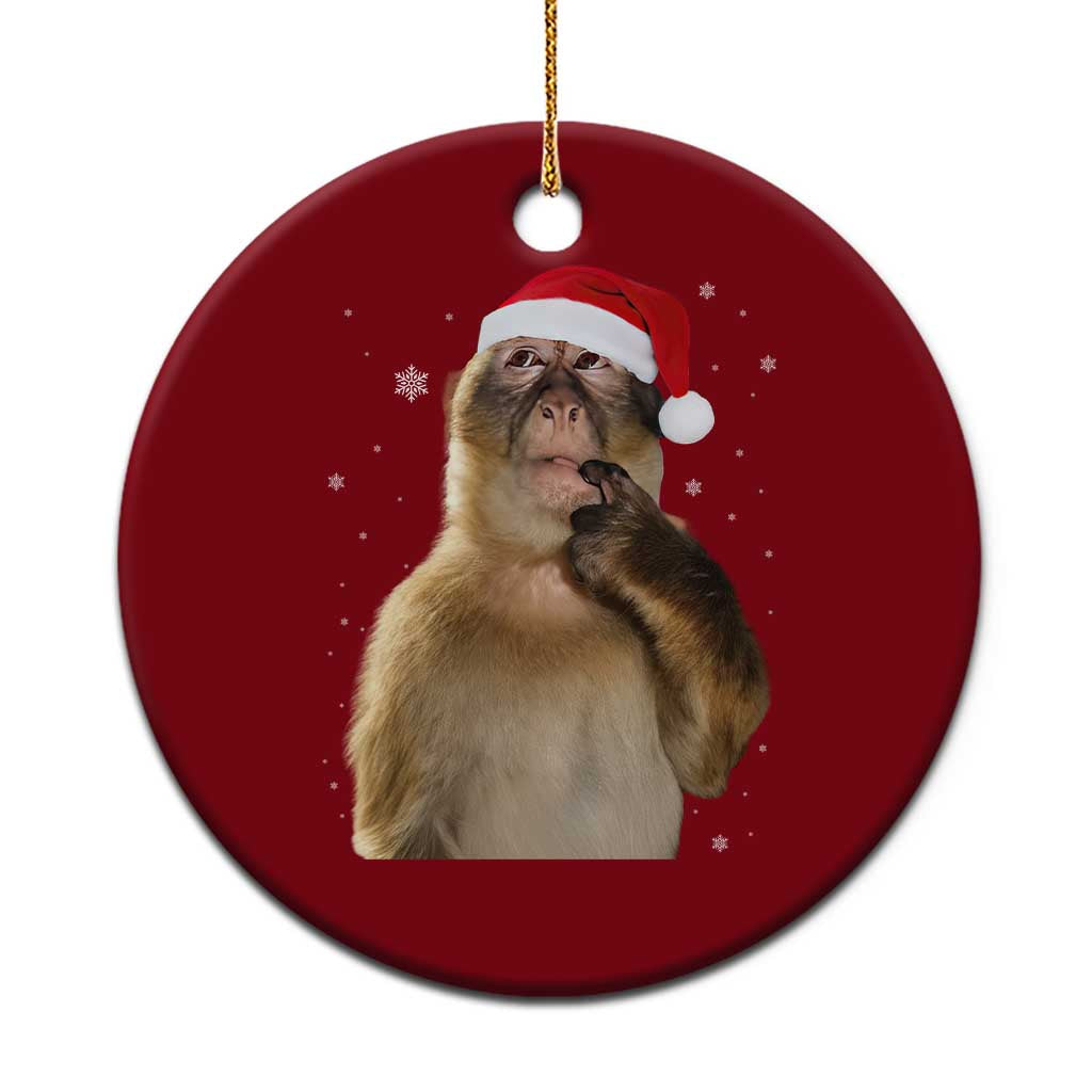 Christmas Thinking Monkey Meme Humor Brainrot Ceramic Ornament TS11 1pc Red Print Your Wear
