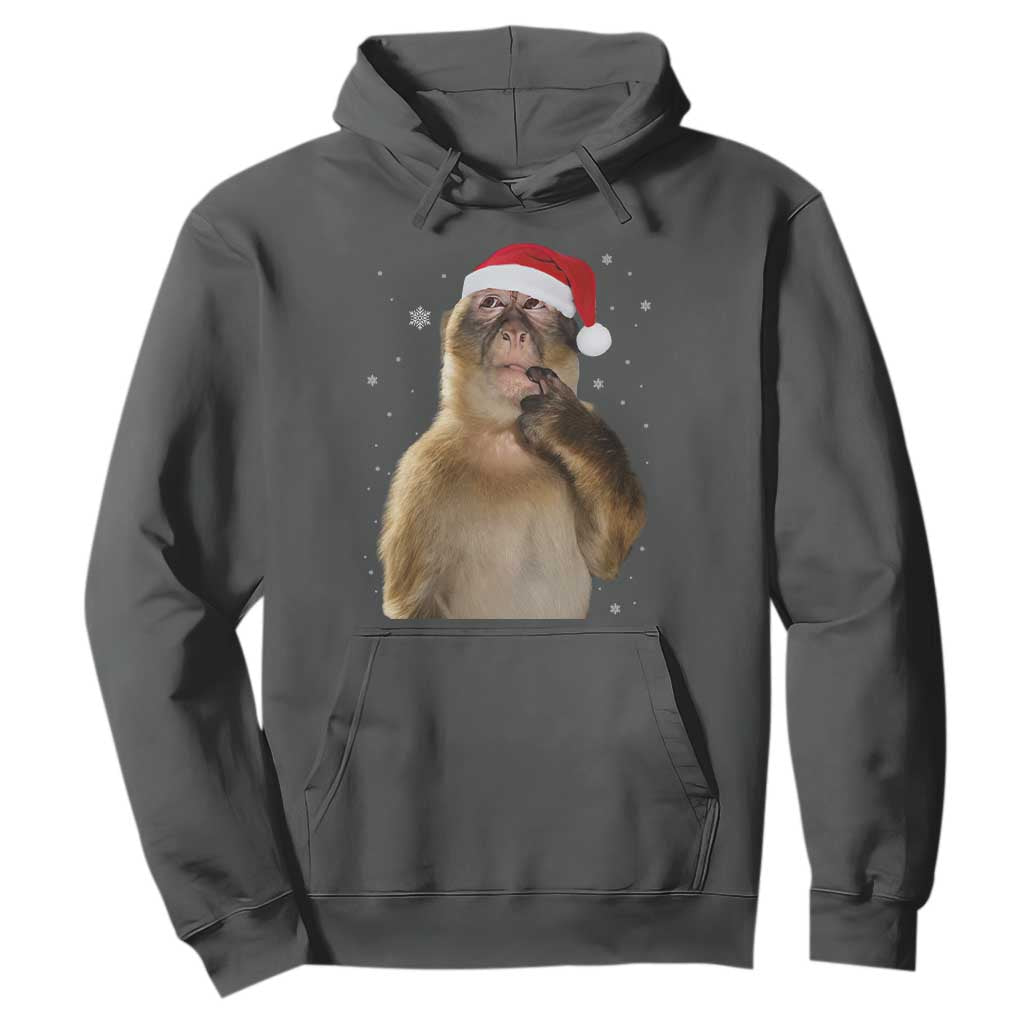 Christmas Thinking Monkey Meme Humor Brainrot Hoodie TS11 Dark Heather Print Your Wear