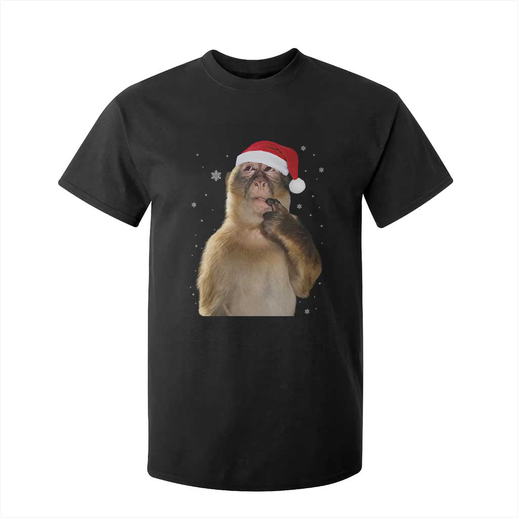 Christmas Thinking Monkey Meme Humor Brainrot T Shirt For Kid TS11 Black Print Your Wear