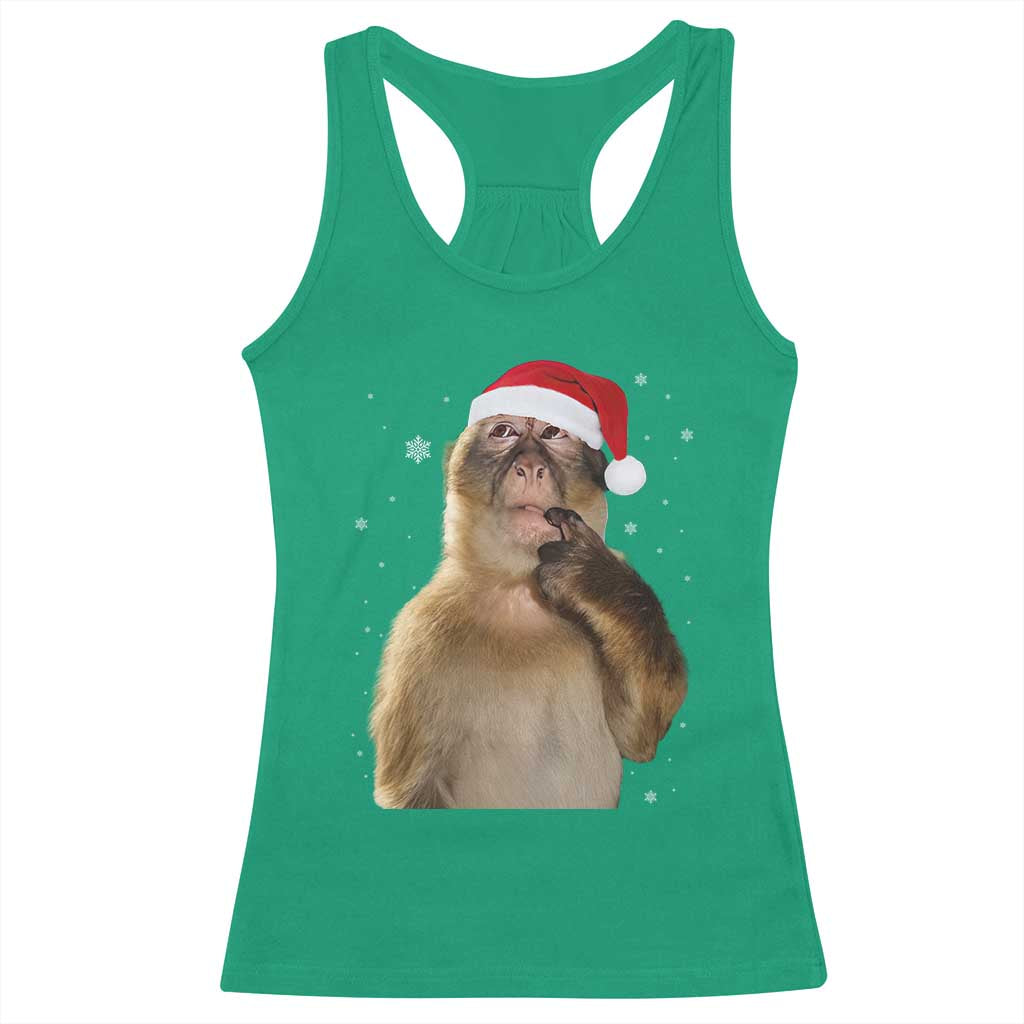 Christmas Thinking Monkey Meme Humor Brainrot Racerback Tank Top TS11 Irish Green Print Your Wear