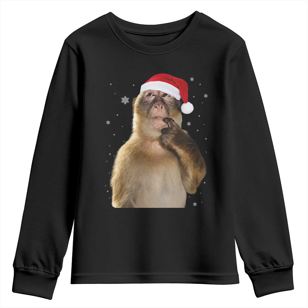Christmas Thinking Monkey Meme Humor Brainrot Youth Sweatshirt TS11 Black Print Your Wear