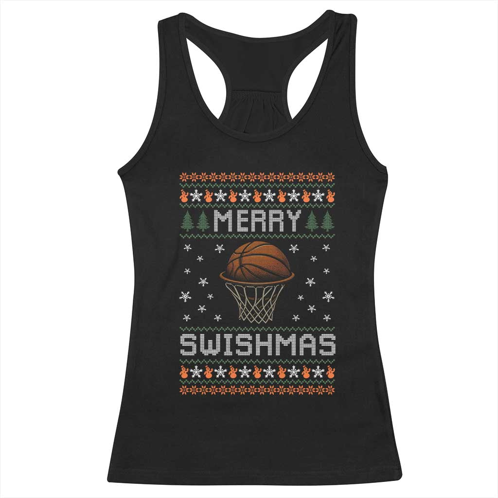 Funny Christmas Basketball Racerback Tank Top Merry Swishmas Ugly Xmas Swish Technique TS11 Black Print Your Wear