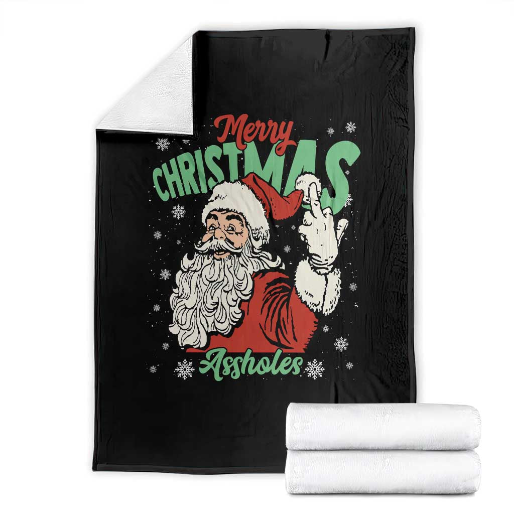 Funny Merry Christmas Assholes Throw Blanket Xmas Naughty Santa Adult Jokes TS11 Black Print Your Wear