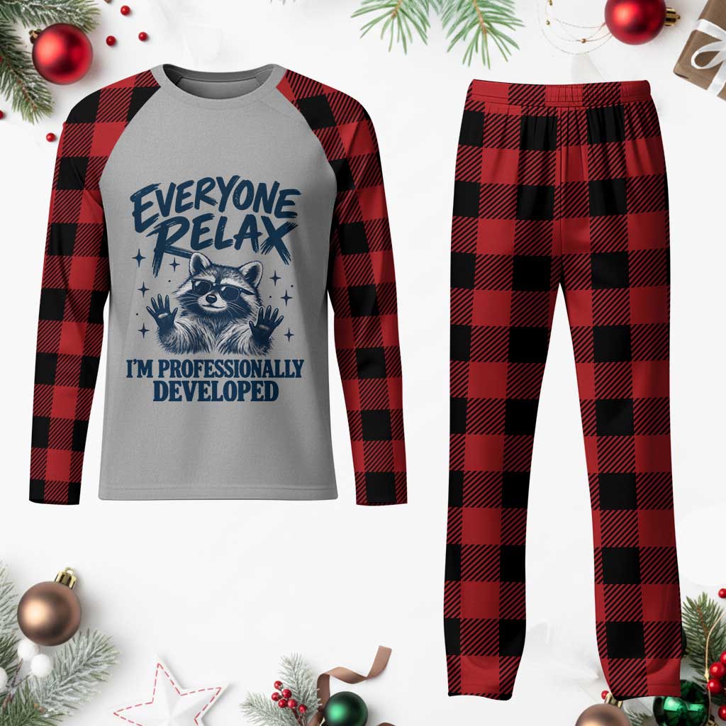 Everyone Relax I Am Professionally Developed Funny Raccoon Work Office Plaid Pajama Set