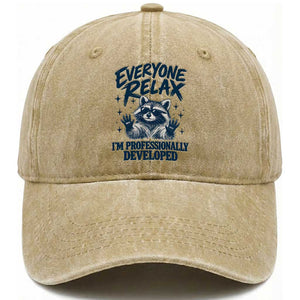 Everyone Relax I Am Professionally Developed Funny Raccoon Work Office Washed Cotton Baseball Cap