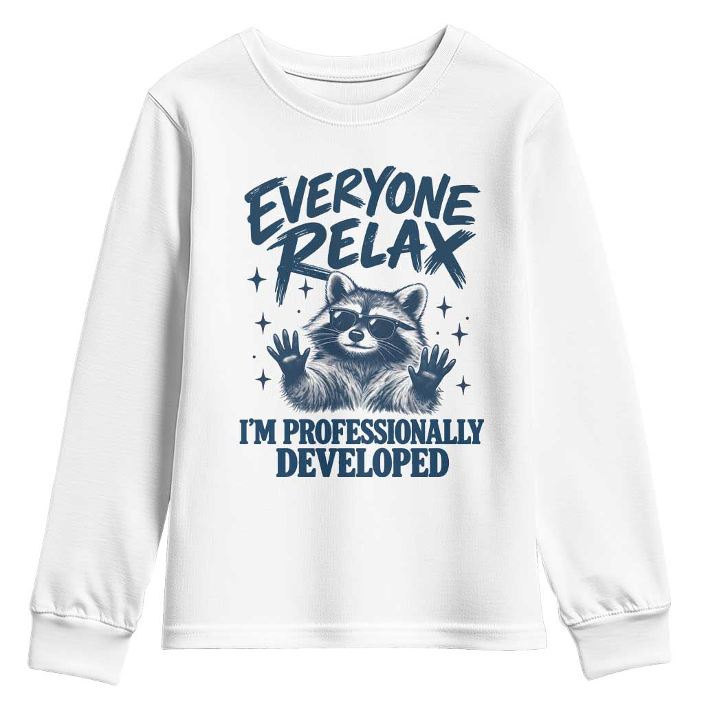 Everyone Relax I Am Professionally Developed Funny Raccoon Work Office Youth Sweatshirt