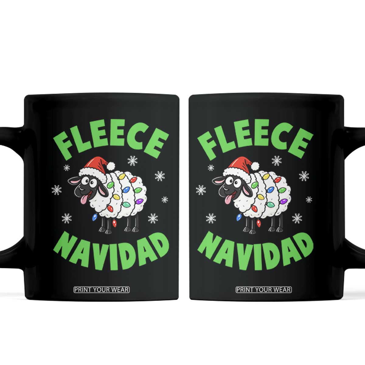 Fleece Navidad Funny Sheep Christmas Coffee Mug Festive Lamp Pun Farm Animals