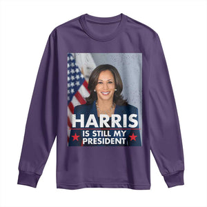 Kamala Supporter 2024 Long Sleeve Shirt Harris Is Still My President American Flag TS11 Purple Print Your Wear