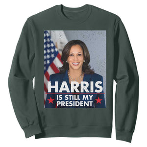 Kamala Supporter 2024 Sweatshirt Harris Is Still My President American Flag TS11 Dark Forest Green Print Your Wear