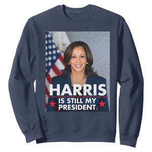 Kamala Supporter 2024 Sweatshirt Harris Is Still My President American Flag TS11 Navy Print Your Wear