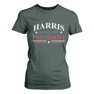 Harris Is Still My President T Shirt For Women Star Striped TS11 Dark Forest Green Print Your Wear