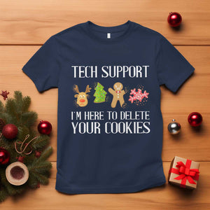 Funny Tech Support Christmas T Shirt I'm Here To Delete Your Cookies Gingerbread TS11 Navy Print Your Wear