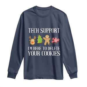 Funny Tech Support Christmas Long Sleeve Shirt I'm Here To Delete Your Cookies Gingerbread TS11 Navy Print Your Wear