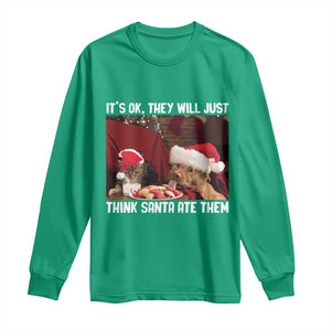 Funny Christmas Dog And Cat Long Sleeve Shirt It's Ok They Will Just Think Santa Ate Them TS11 Irish Green Print Your Wear