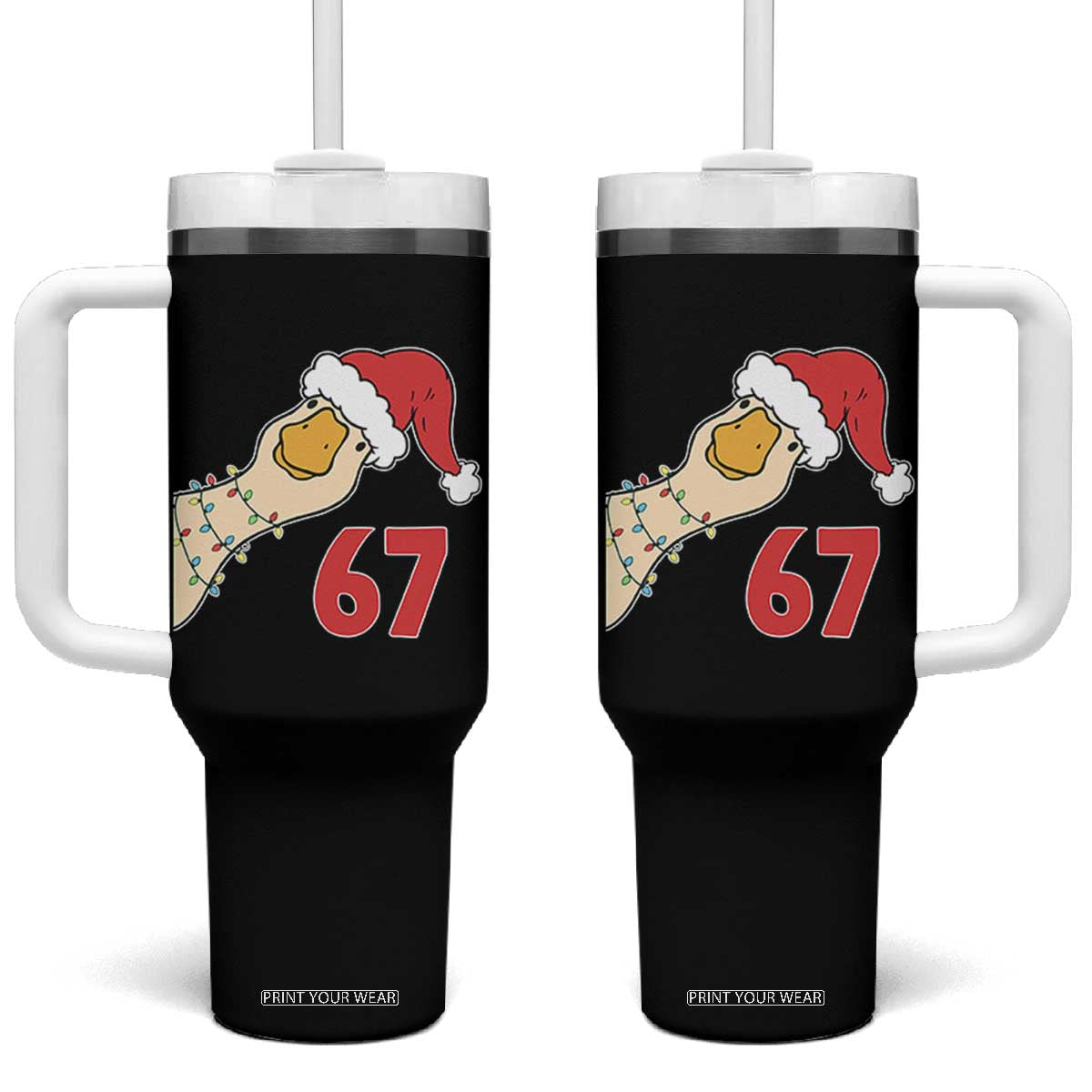 Funny Christmas Silly Goose 67 Meme Festive Holiday Tumbler With Handle TS11 One Size: 40 oz Black Print Your Wear