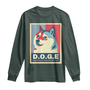 Trump Musk DOGE Long Sleeve Shirt Department Of Government Efficiency Vintage Meme Inu Dog TS11 Dark Forest Green Print Your Wear